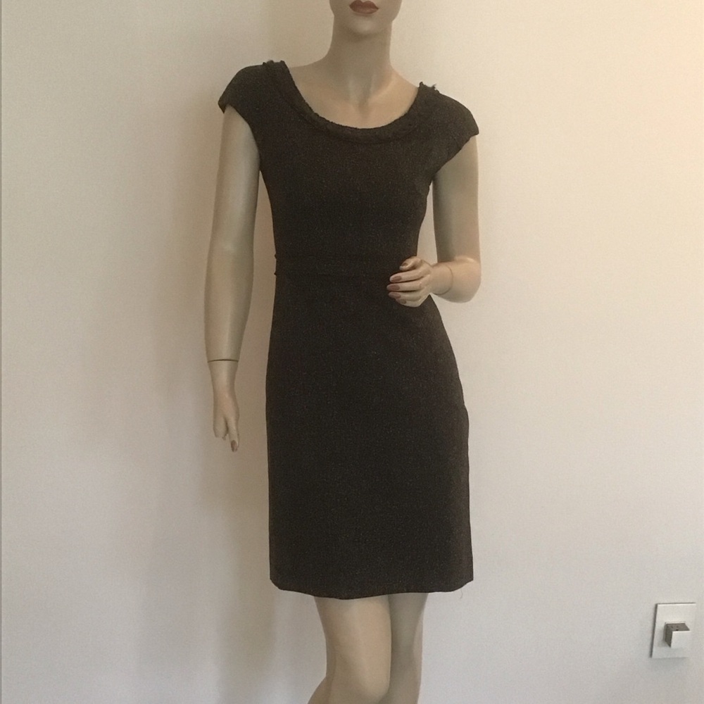 Rebecca Taylor Green Gray Boucle Tweed Sequin Retro Secretary Sheath‎ Dress 0 XS